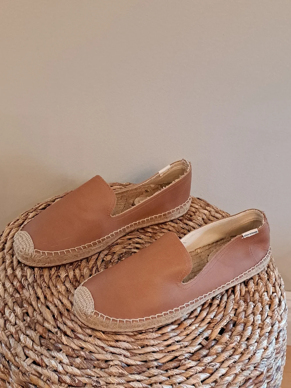 NWOT Soludos Womens Saddle Brown Leather Espadrille Smoking Loafers 9.5